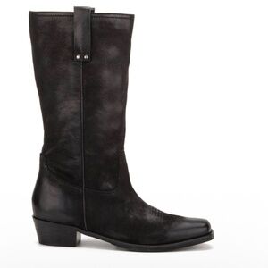 Classic Black Leather Mid-Calf Heeled Boots